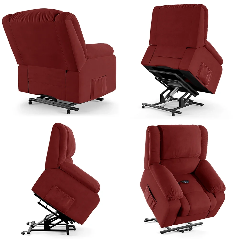 Poltrona do Papai Reclinável Pietra Elevação Lift Elétrico FH9 Veludo Vermelho - Mpozenato