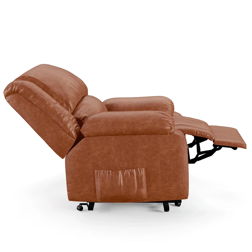 Poltrona do Papai Reclinável Pietra Elevação Lift Elétrico FH9 PU Caramelo Brilho - Mpozenato