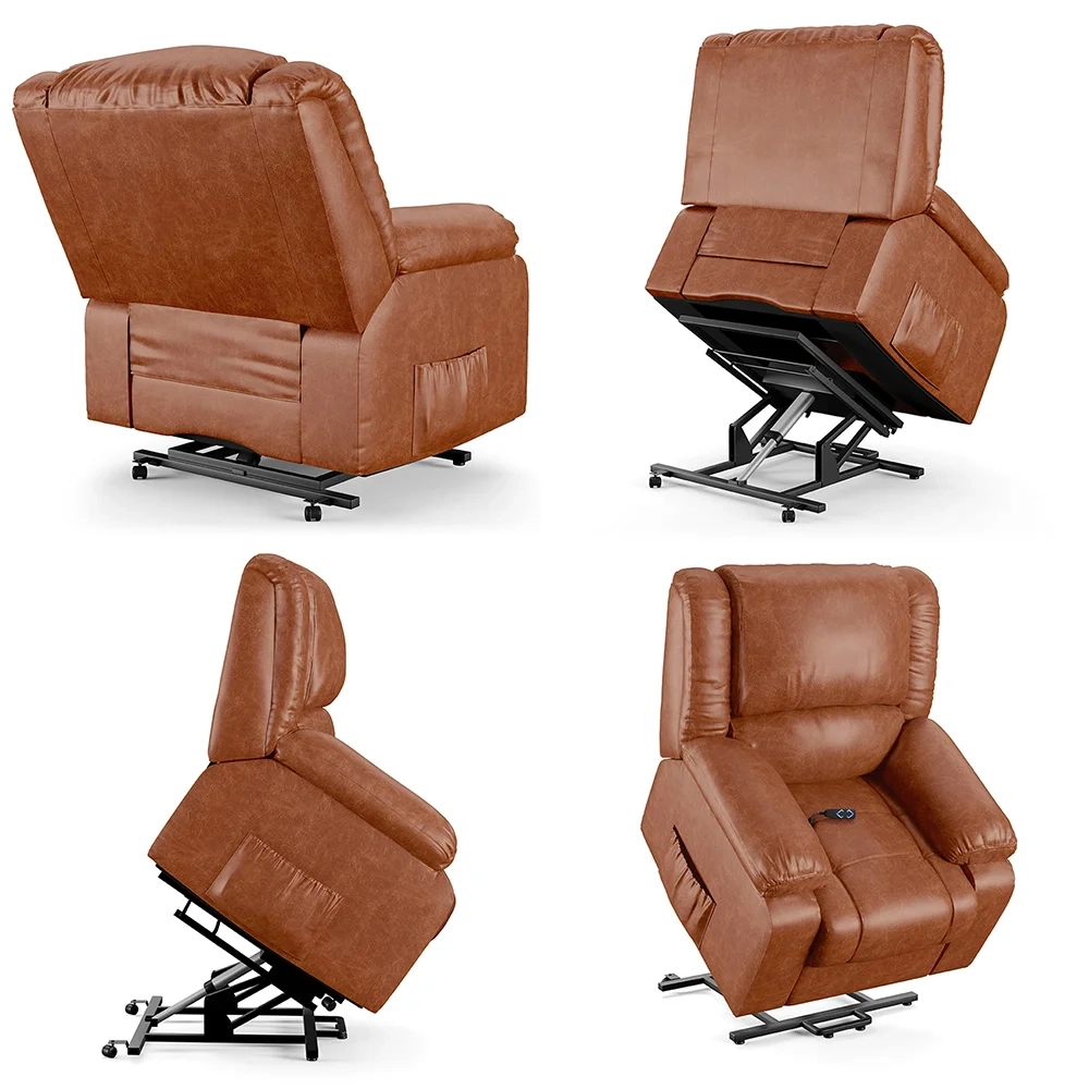 Poltrona do Papai Reclinável Pietra Elevação Lift Elétrico FH9 PU Caramelo Brilho - Mpozenato