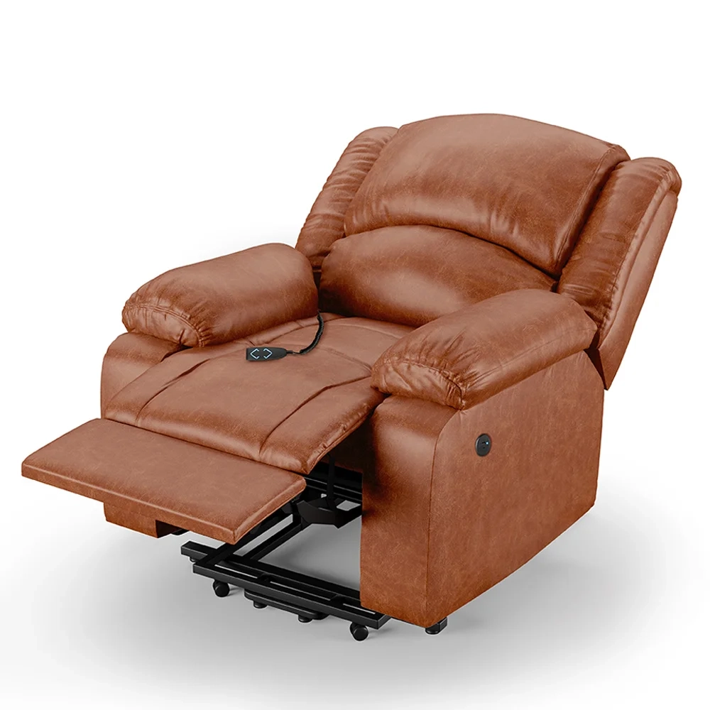Poltrona do Papai Reclinável Pietra Elevação Lift Elétrico FH9 PU Caramelo Brilho - Mpozenato