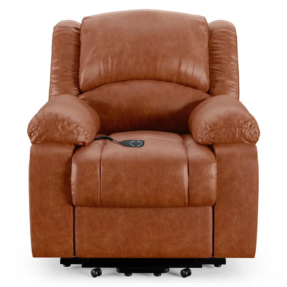 Poltrona do Papai Reclinável Pietra Elevação Lift Elétrico FH9 PU Caramelo Brilho - Mpozenato