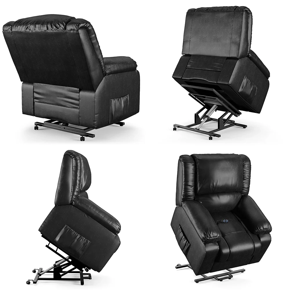 Poltrona do Papai Reclinável Pietra Elevação Lift Elétrico FH9 PU Preto Brilho - Mpozenato