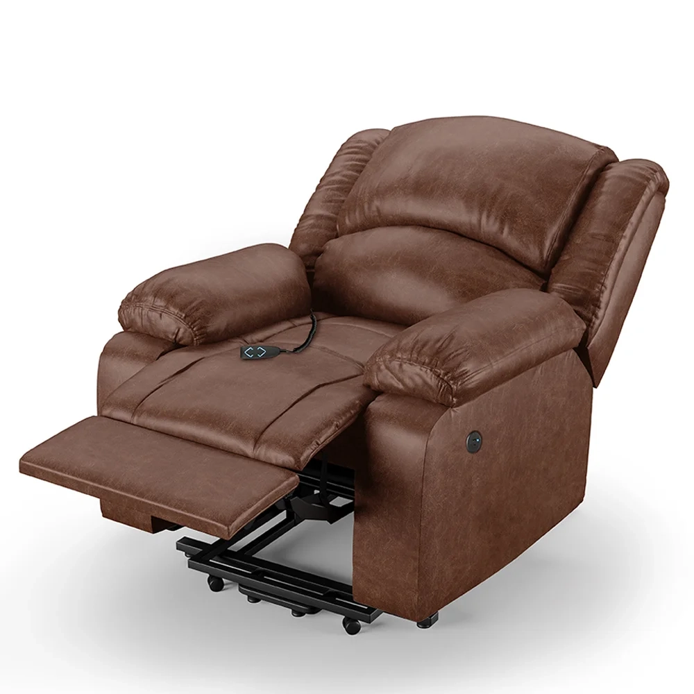 Poltrona do Papai Reclinável Pietra Elevação Lift Elétrico FH9 PU Marrom Brilho - Mpozenato