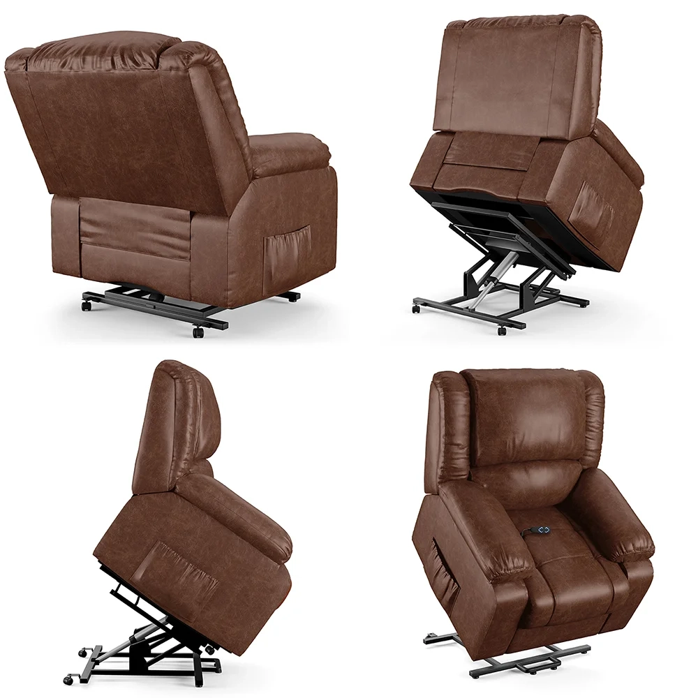 Poltrona do Papai Reclinável Pietra Elevação Lift Elétrico FH9 PU Marrom Brilho - Mpozenato