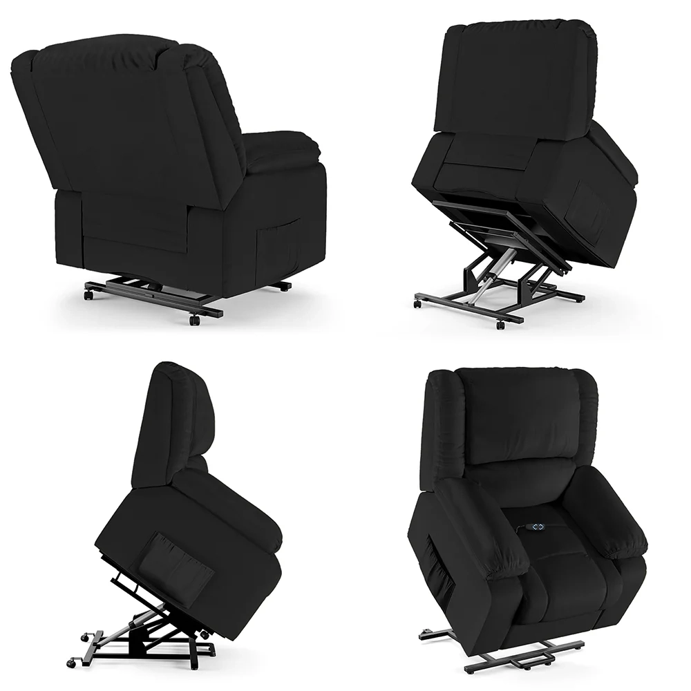 Poltrona do Papai Reclinável Pietra Elevação Lift Elétrico FH9 PU Preto - Mpozenato