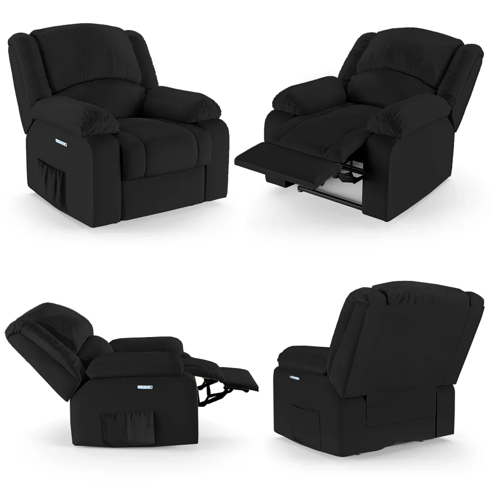Poltrona do Papai Reclinável Pietra Elétrica LED FH9 PU Preto - Mpozenato