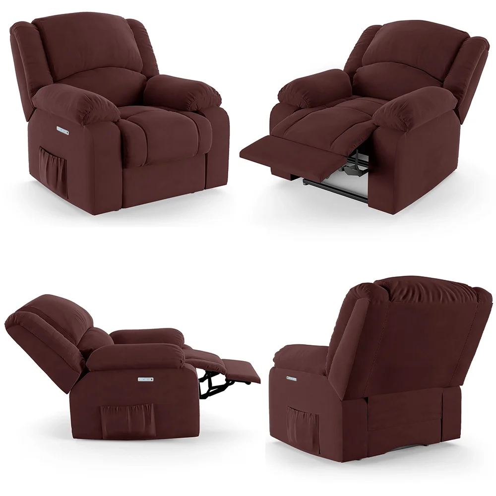 Poltrona do Papai Reclinável Pietra Elétrica LED Massagem FH9 Veludo Vinho - Mpozenato