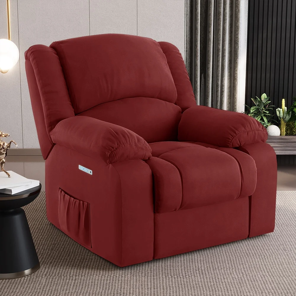 Poltrona do Papai Reclinável Pietra Elétrica LED Massagem FH9 Veludo Vermelho - Mpozenato