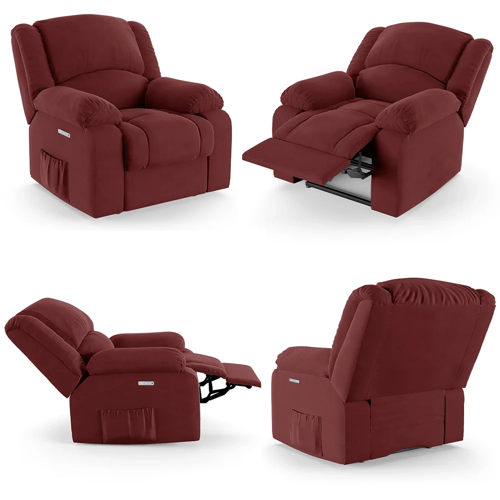 Poltrona do Papai Reclinável Pietra Elétrica LED Massagem FH9 Veludo Vermelho - Mpozenato