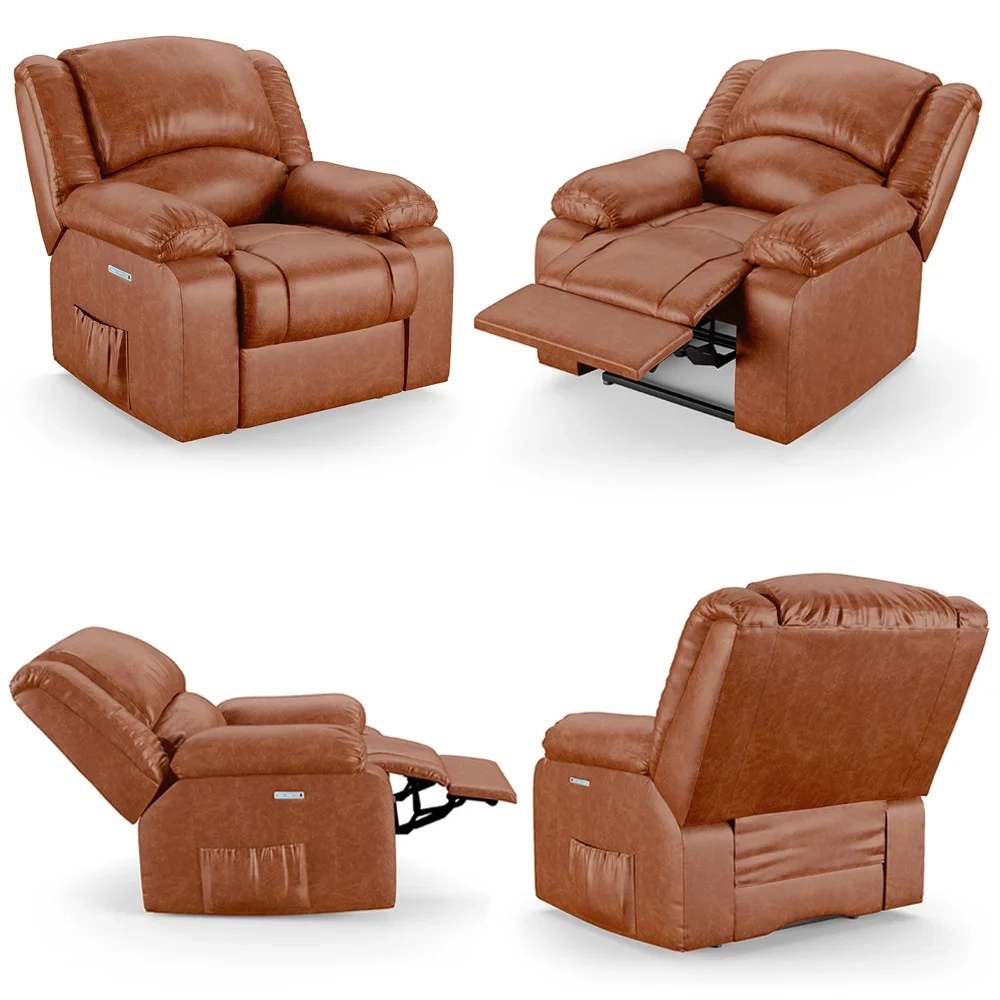 Poltrona do Papai Reclinável Pietra Elétrica LED Massagem FH9 PU Caramelo Brilho - Mpozenato