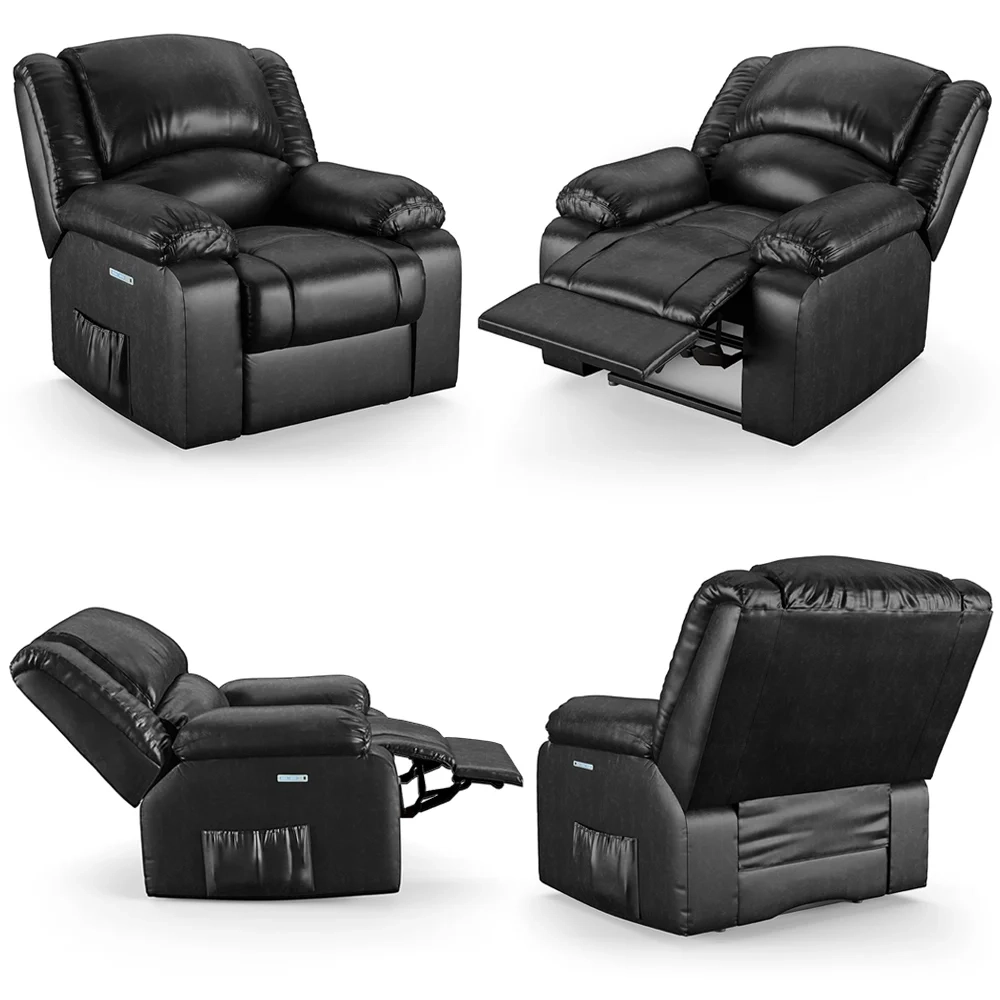 Poltrona do Papai Reclinável Pietra Elétrica LED Massagem FH9 PU Preto Brilho - Mpozenato