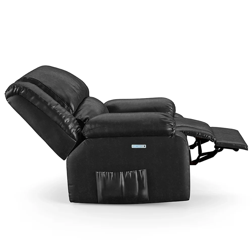 Poltrona do Papai Reclinável Pietra Elétrica LED Massagem FH9 PU Preto Brilho - Mpozenato