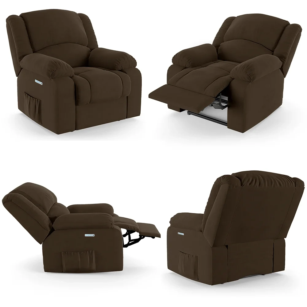Poltrona do Papai Reclinável Pietra Elétrica LED Massagem FH9 Veludo Marrom - Mpozenato