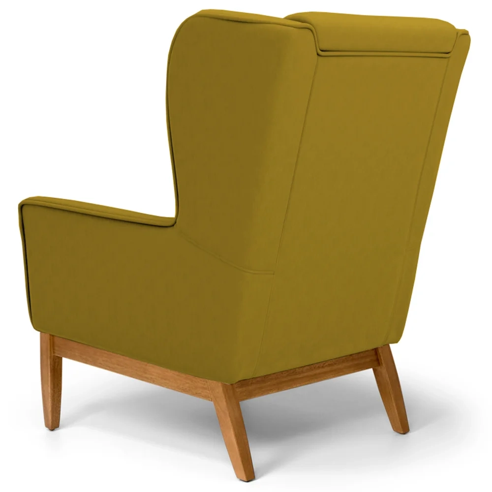 Poltrona Decorativa Base Manu Madeira Milena Veludo C-260 Mostarda - Domi