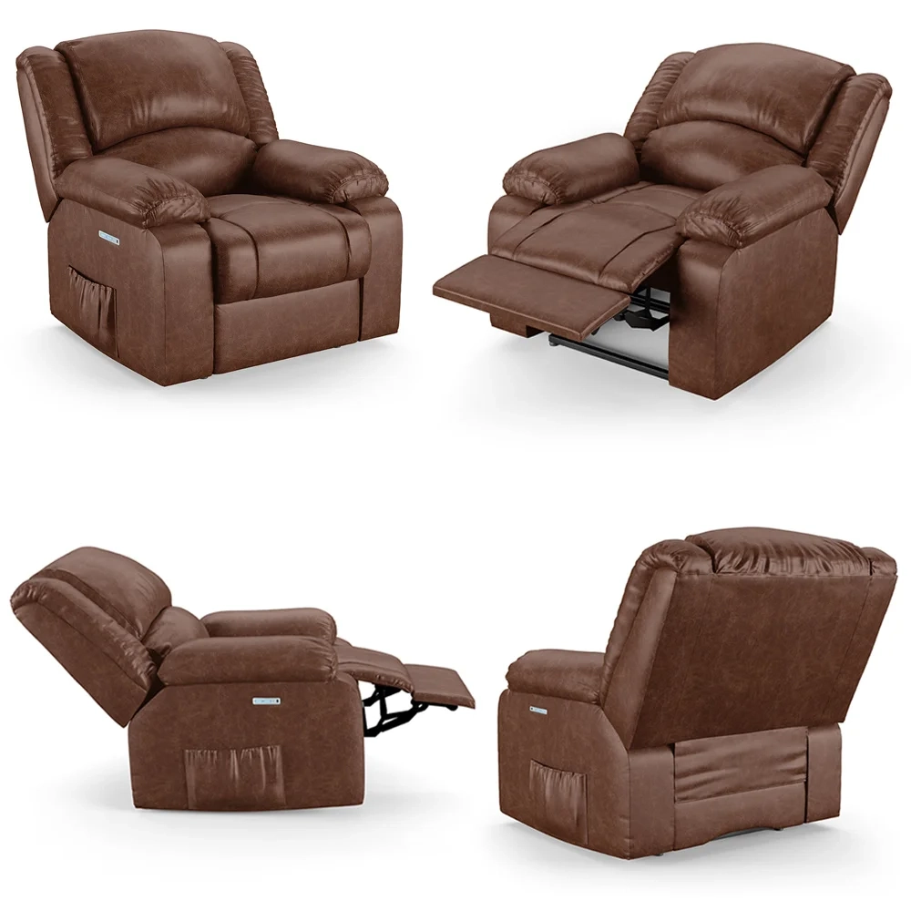 Poltrona do Papai Reclinável Pietra Elétrica LED Massagem FH9 PU Marrom Brilho - Mpozenato