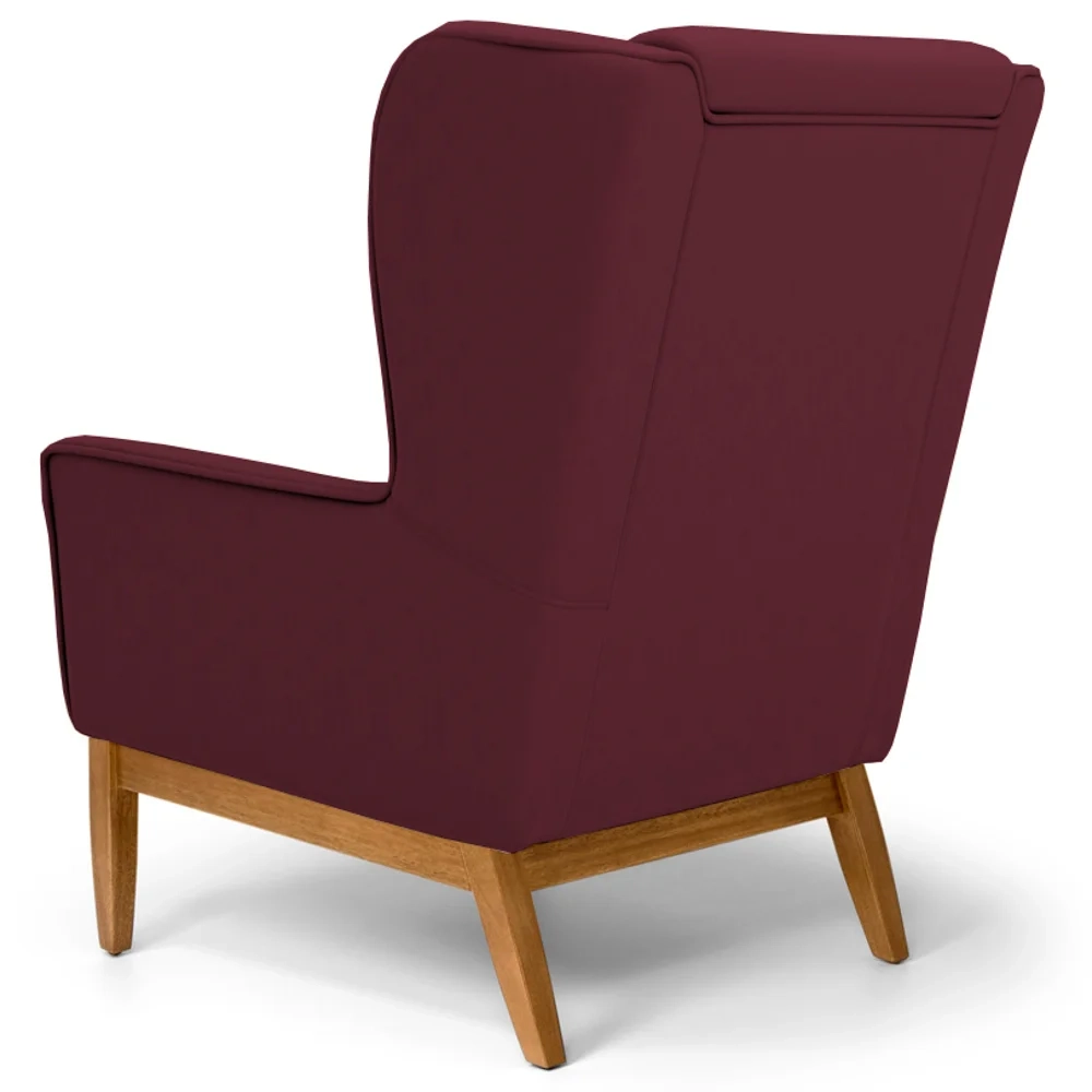 Poltrona Decorativa Base Manu Madeira Milena Veludo C-278 Marsala - Domi