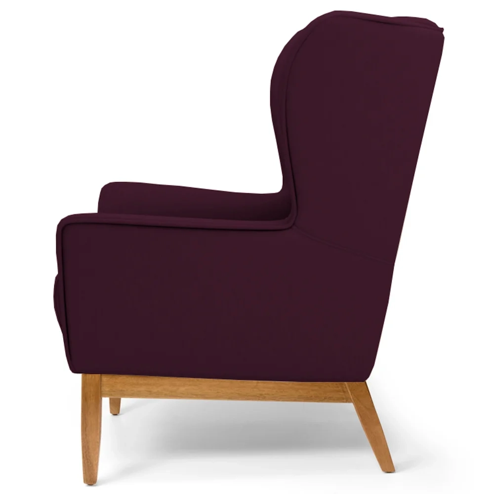 Poltrona Decorativa Base Manu Madeira Milena Veludo C-292 Uva - Domi