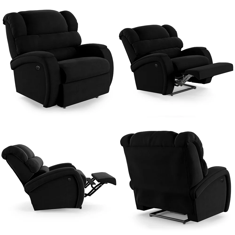 Poltrona do Papai Reclinável Kalie Power Elétrica FH9 Veludo Preto - Mpozenato