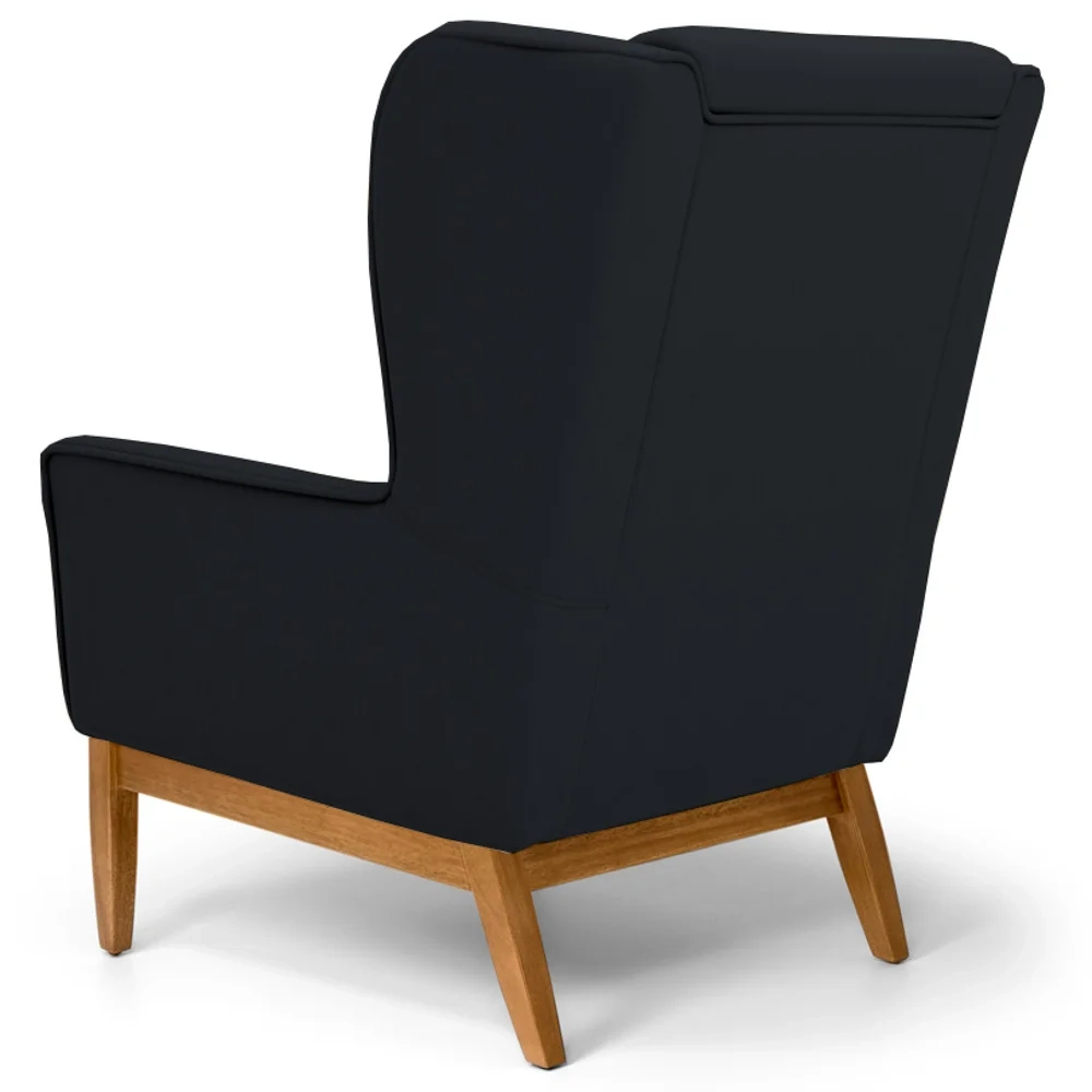 Poltrona Decorativa Base Manu Madeira Milena Veludo C-300 Preto - Domi