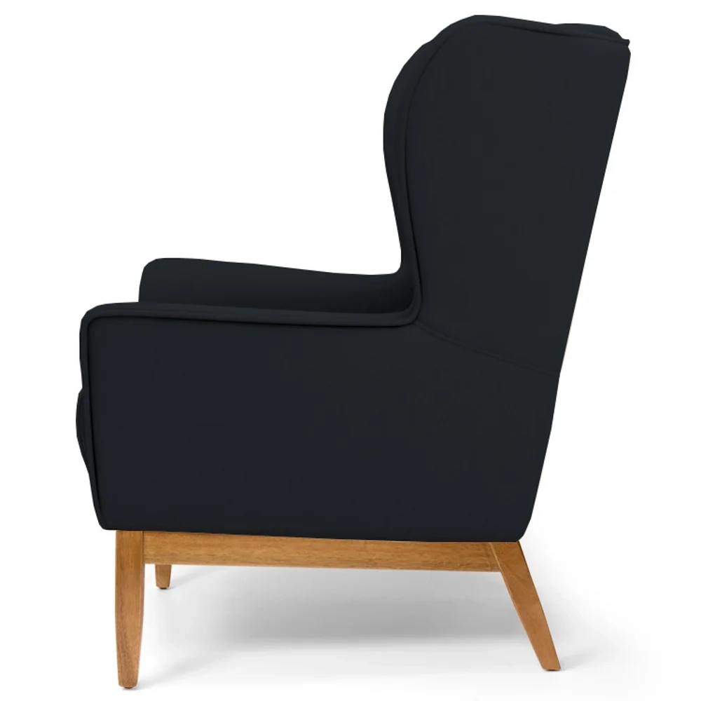 Poltrona Decorativa Base Manu Madeira Milena Veludo C-300 Preto - Domi