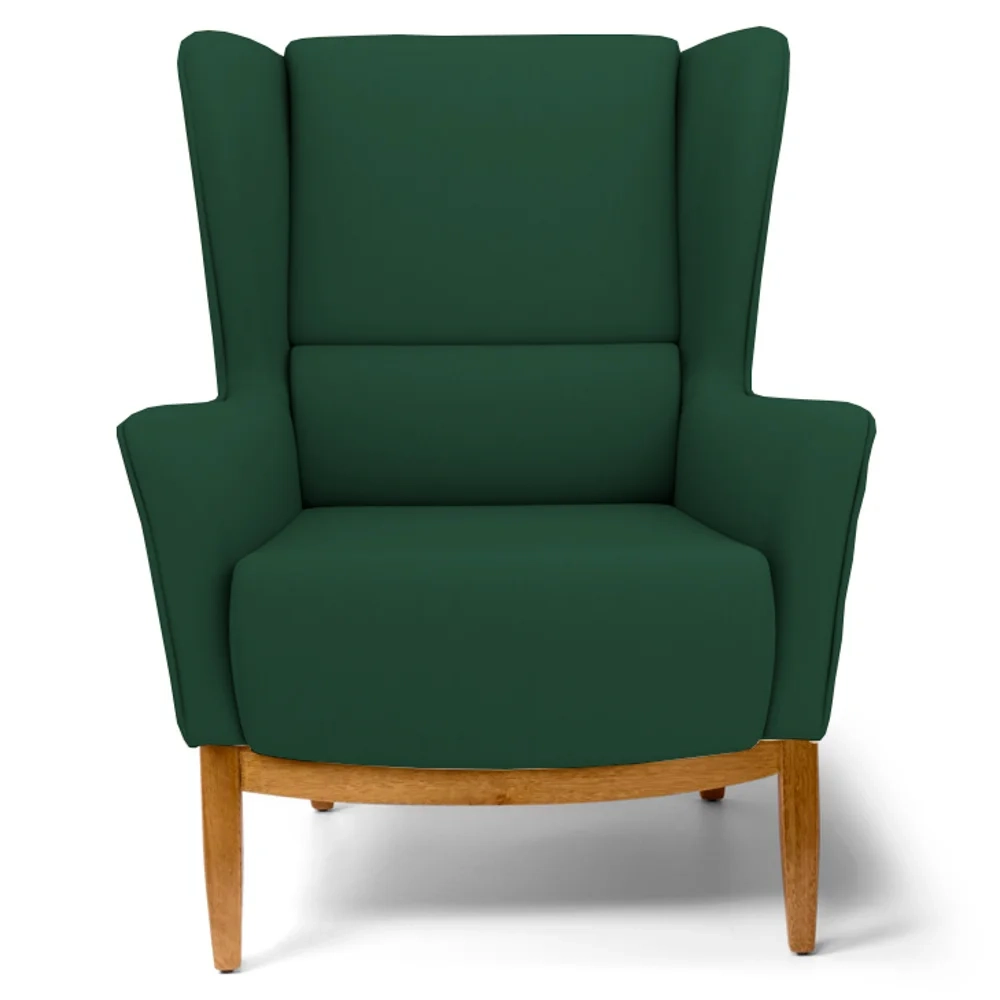 Poltrona Decorativa Base Manu Madeira Milena Veludo C-303 Verde Musgo - Domi