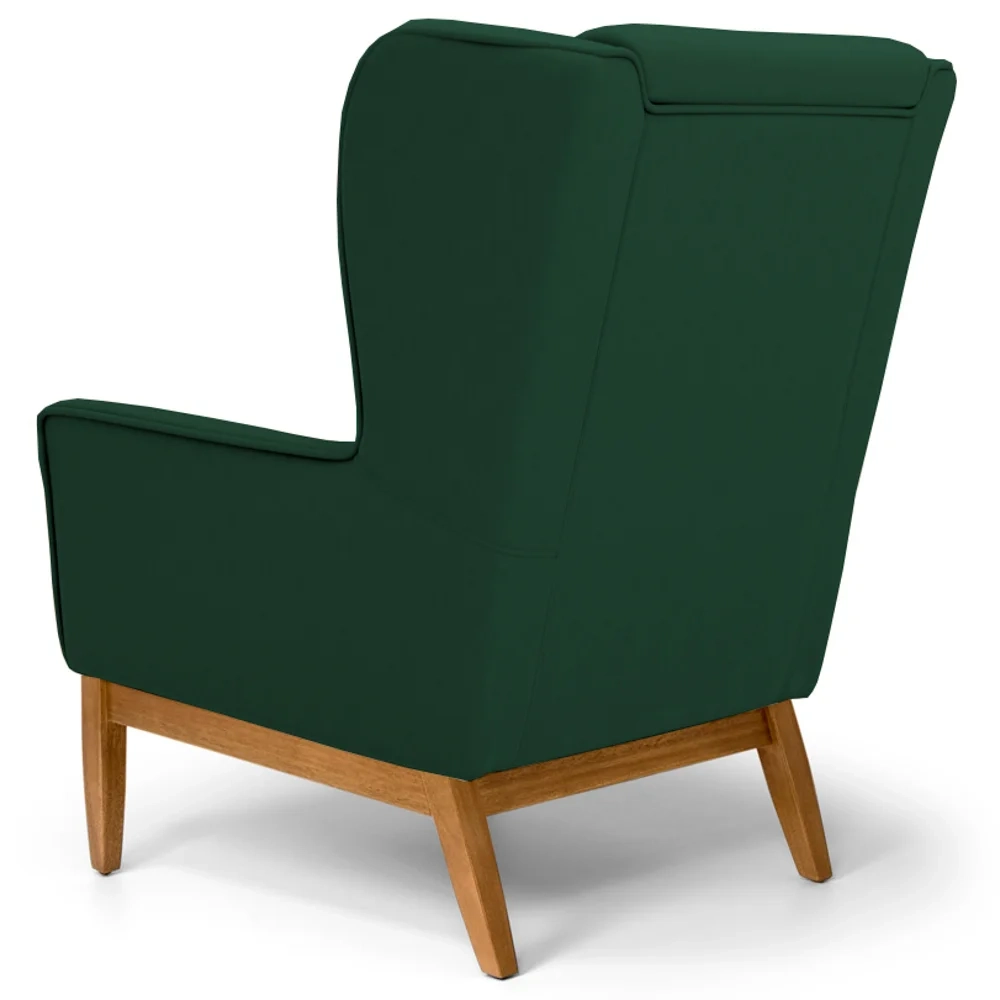 Poltrona Decorativa Base Manu Madeira Milena Veludo C-303 Verde Musgo - Domi