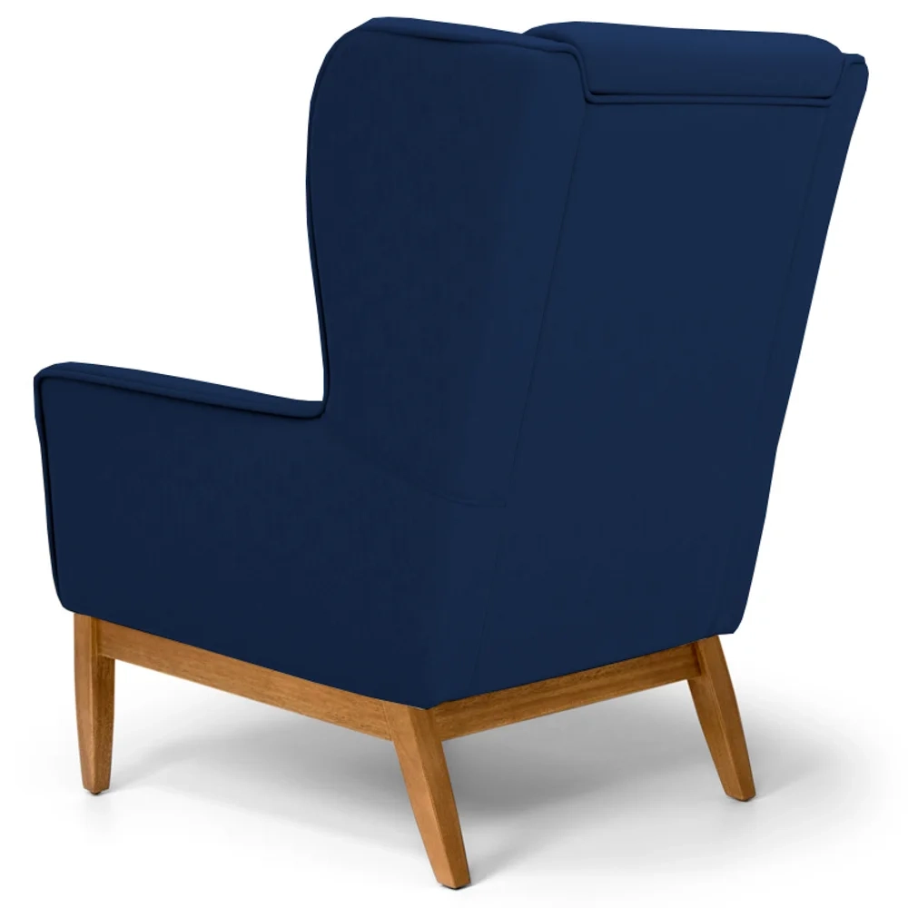 Poltrona Decorativa Base Manu Madeira Milena Veludo C-304 Azul Marinho - Domi