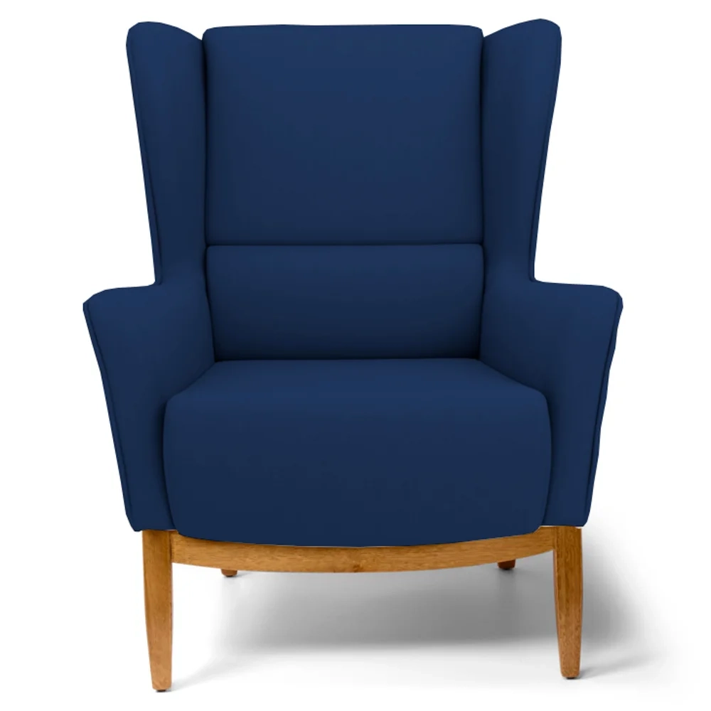 Poltrona Decorativa Base Manu Madeira Milena Veludo C-304 Azul Marinho - Domi