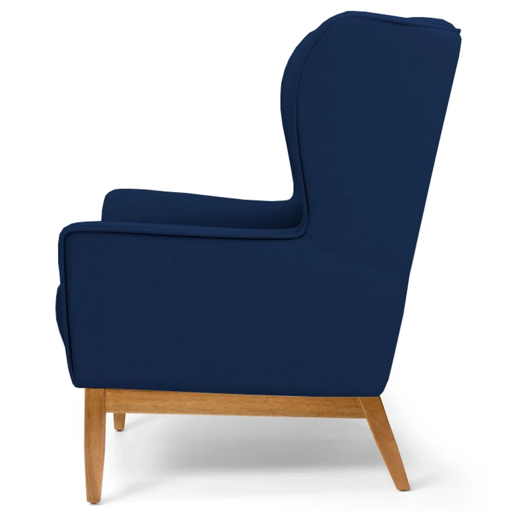 Poltrona Decorativa Base Manu Madeira Milena Veludo C-304 Azul Marinho - Domi
