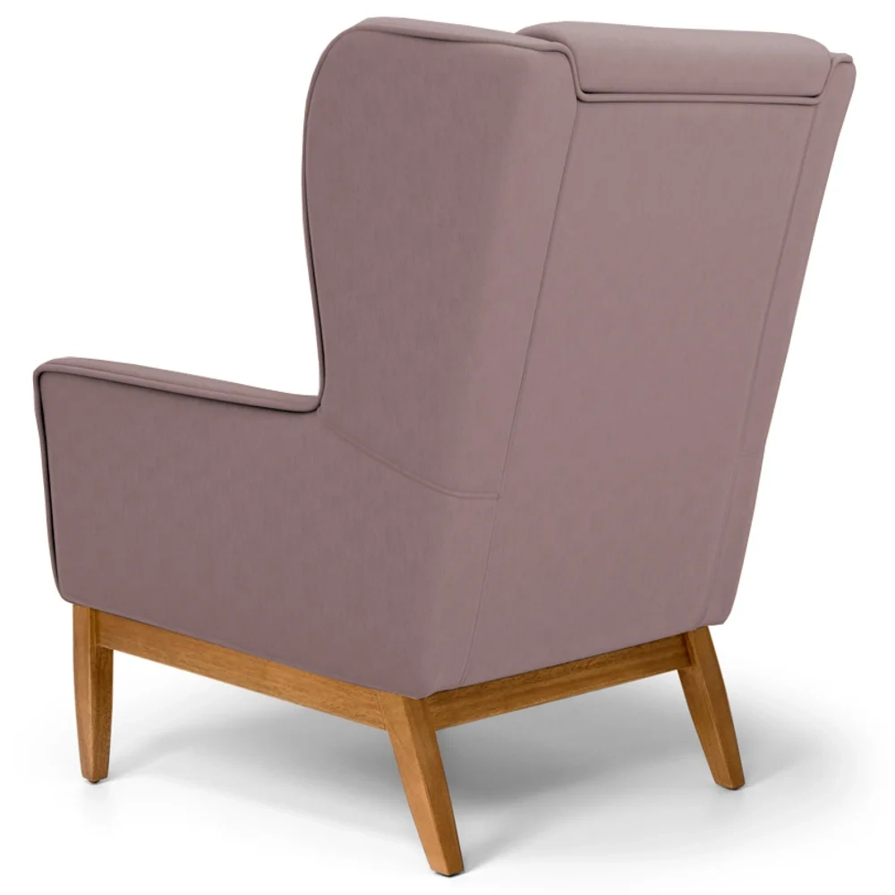 Poltrona Decorativa Base Manu Madeira Milena Veludo C-305 Rosê - Domi