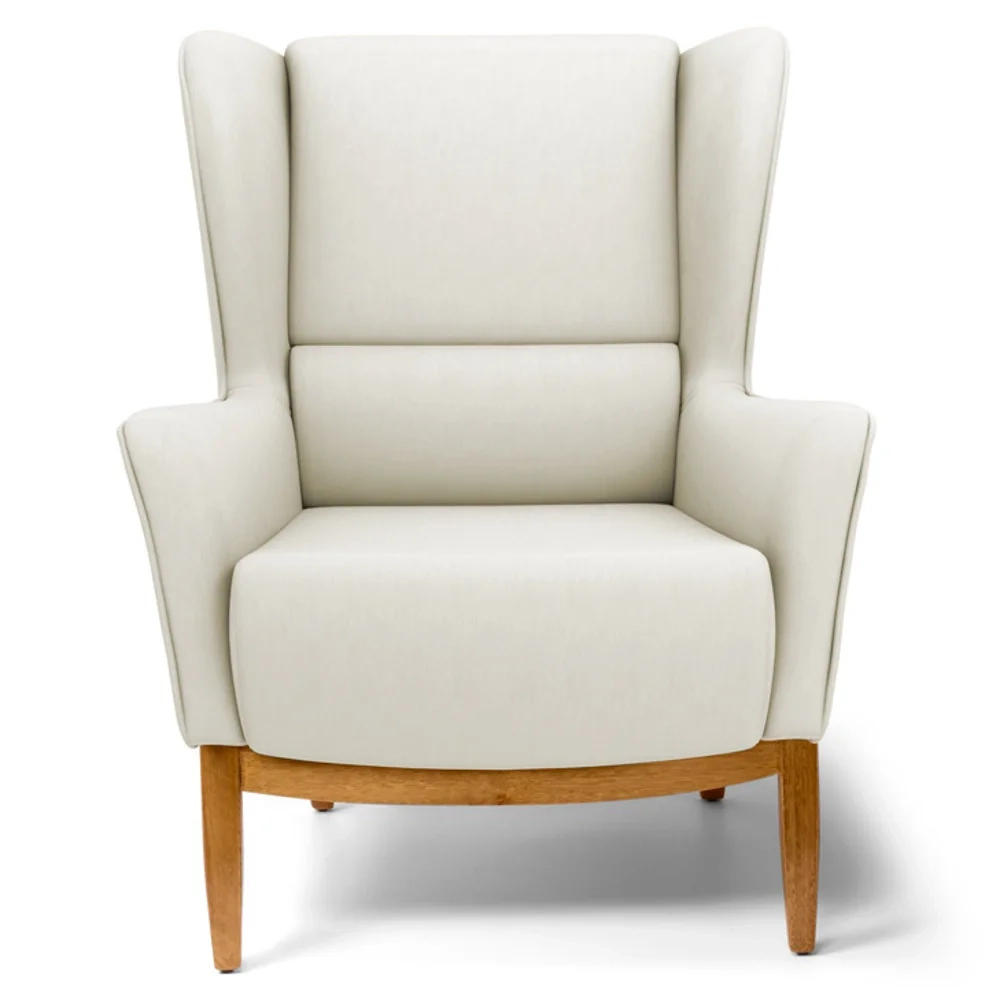 Poltrona Decorativa Base Manu Madeira Milena C-107 Linho Bege - Domi