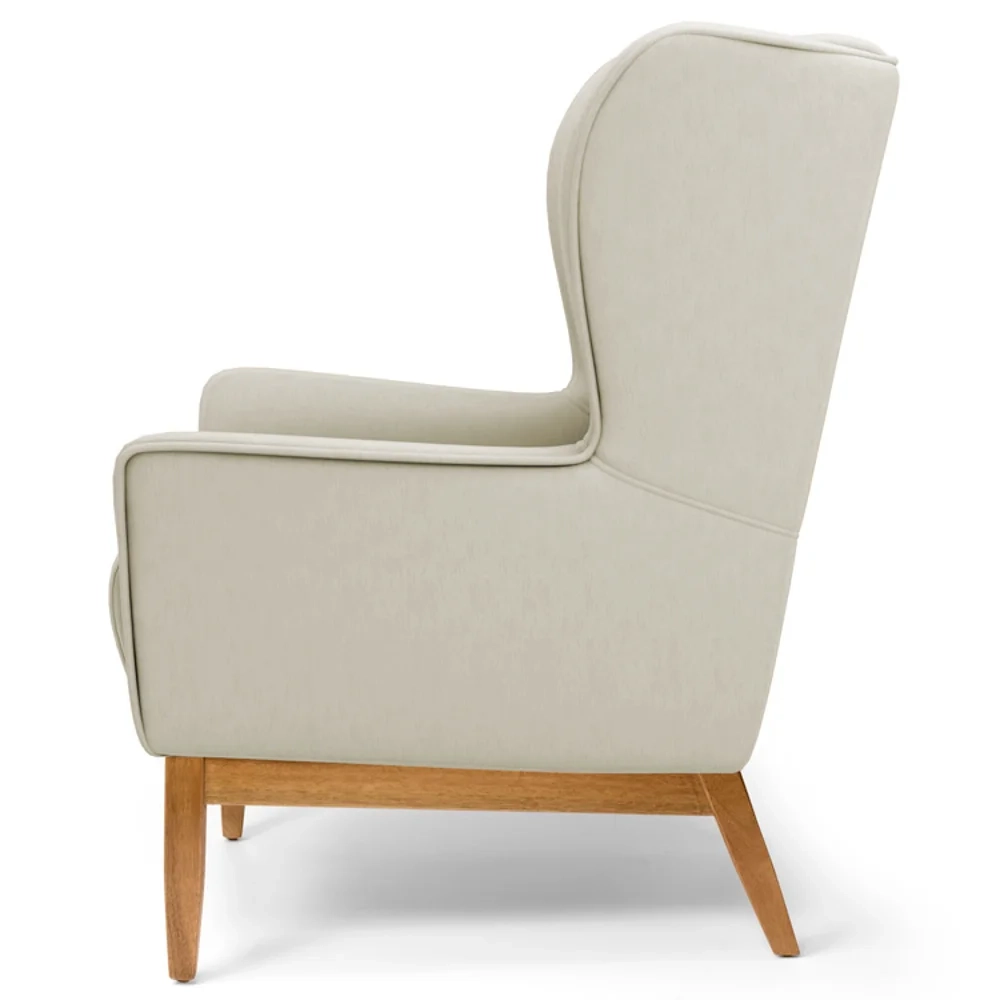 Poltrona Decorativa Base Manu Madeira Milena C-107 Linho Bege - Domi