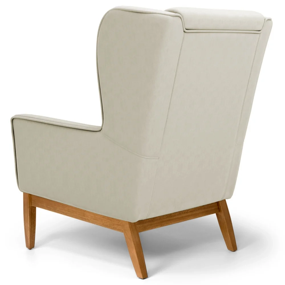 Poltrona Decorativa Base Manu Madeira Milena C-107 Linho Bege - Domi