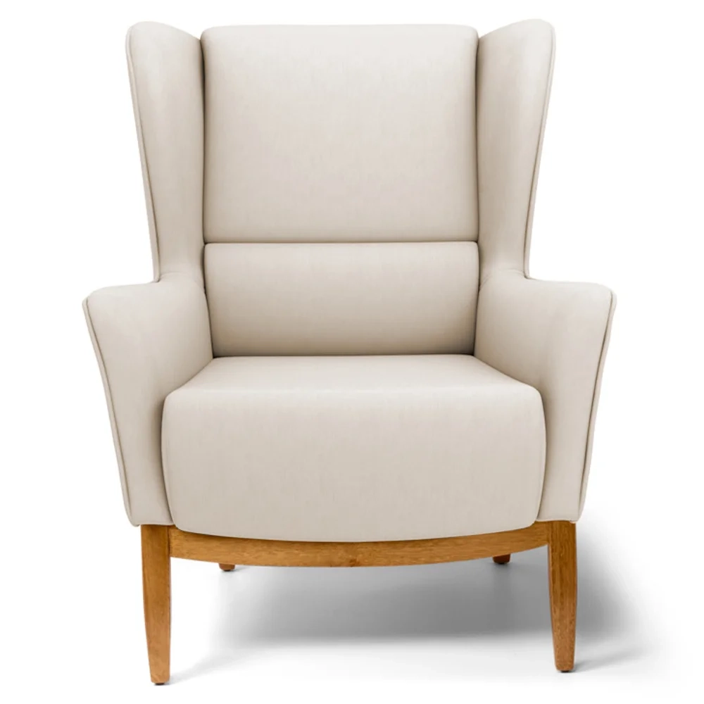 Poltrona Decorativa Base Manu Madeira Milena Veludo C-309 Bege - Domi