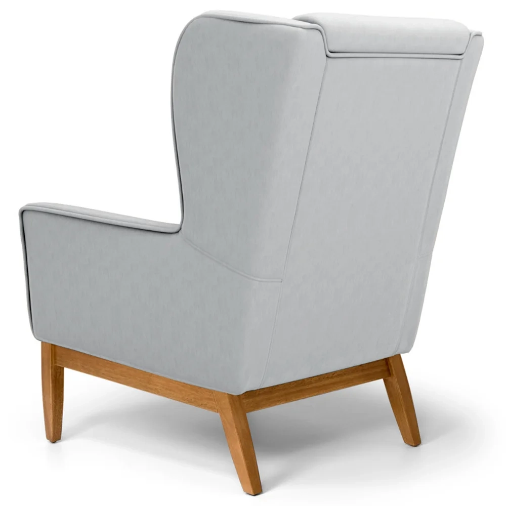 Poltrona Decorativa Base Manu Madeira Milena Linho D-315 Cinza Claro - Domi