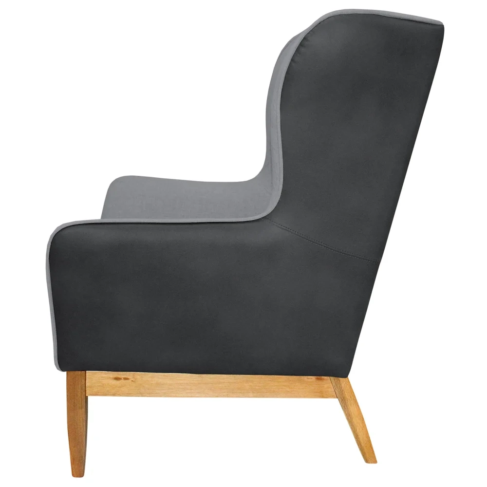 Poltrona Decorativa Base Madeira Milena Sintético C-05 Linho C-416 Preto/Cinza - Domi