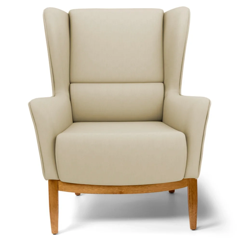 Poltrona Decorativa Base Manu Madeira Milena C-129 Linho Bege Escuro - Domi