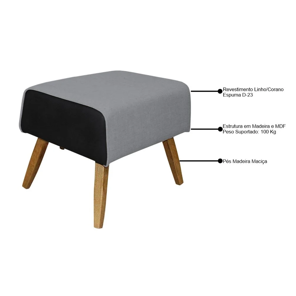 Puff Decorativo 60 cm Viseo C-05 C-416 Linho Cinza - Domi