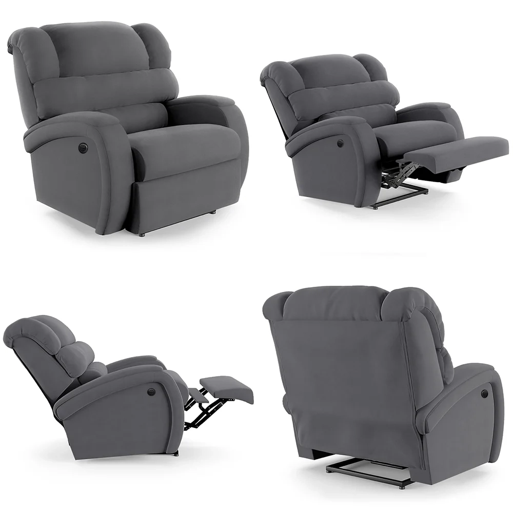 Poltrona do Papai Reclinável Kalie Power Elétrica FH9 Veludo Cinza - Mpozenato
