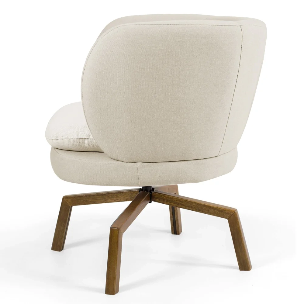 Poltrona Decorativa Sala de Estar Melissa Base Ka Giratória Castanho C-107 Linho Bege - Domi