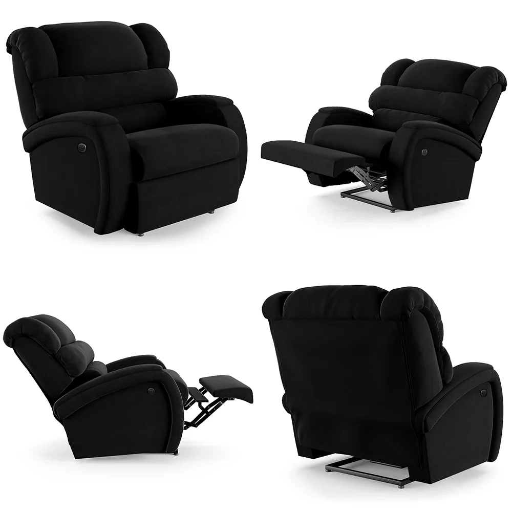 Poltrona do Papai Reclinável Kalie Power Elétrica USB FH9 Veludo Preto - Mpozenato