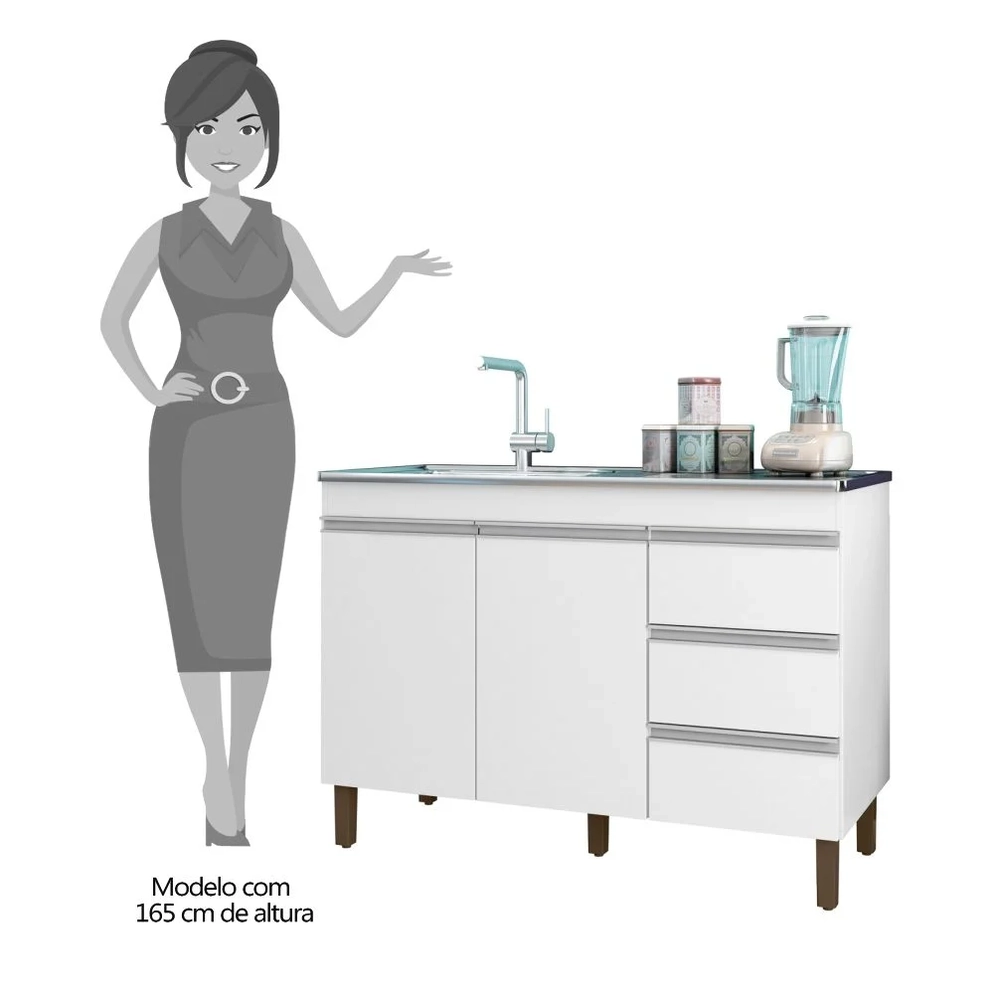 Balcão Gabinete Para Pia 120cm Sem Tampo 2 Portas Karen Z49 Branco - Mpozenato