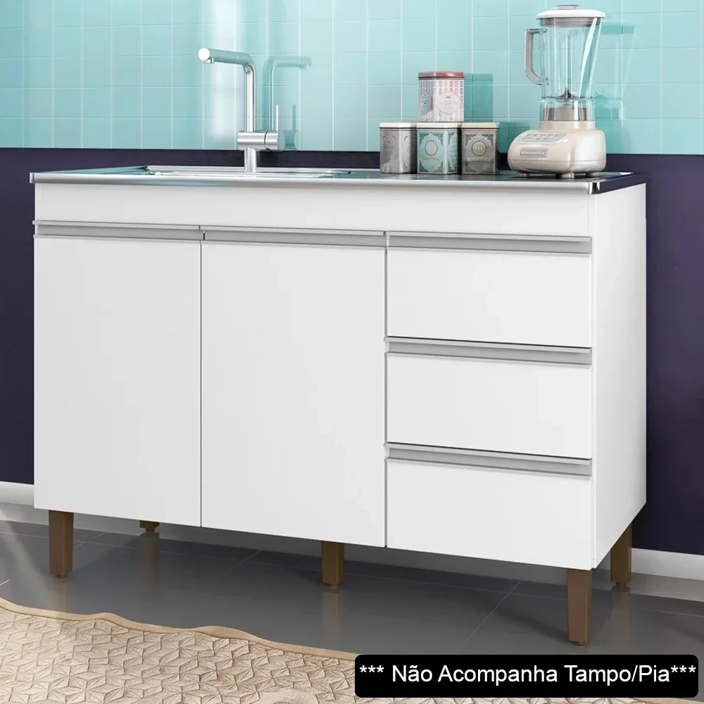 Balcão Gabinete Para Pia 120cm Sem Tampo 2 Portas Karen Z49 Branco - Mpozenato