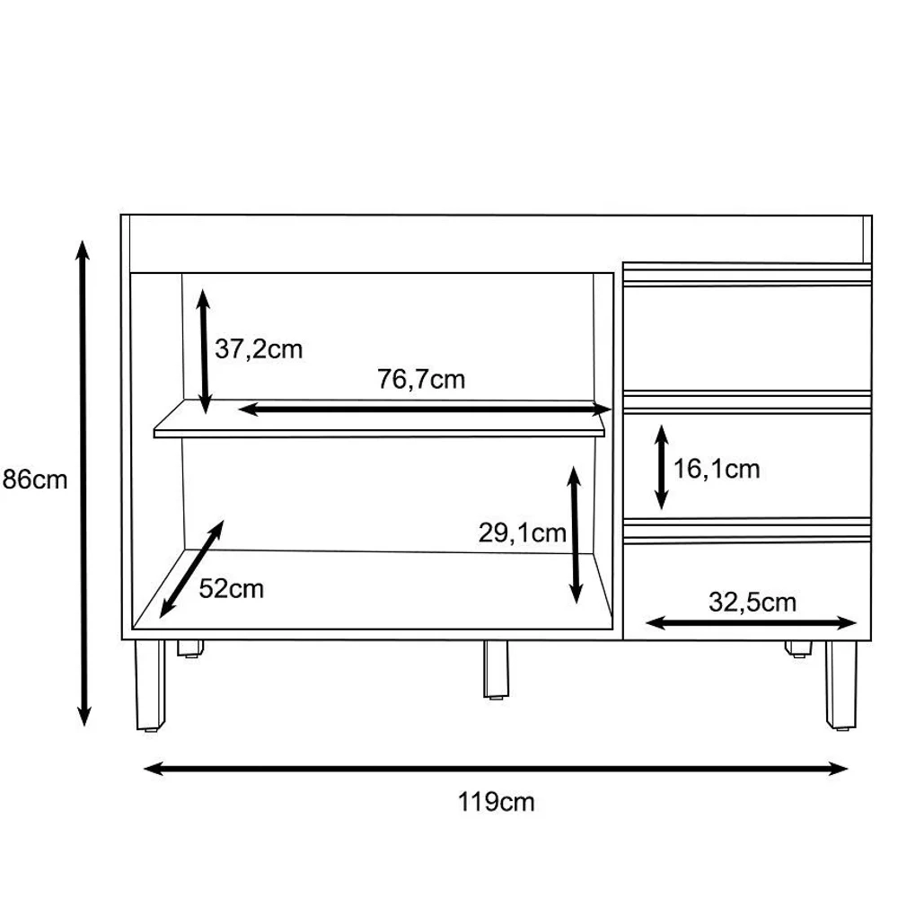 Balcão Gabinete Para Pia 120cm Sem Tampo 2 Portas Karen Z49 Branco - Mpozenato