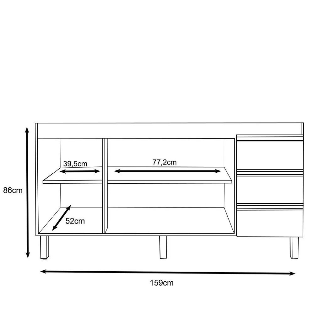 Balcão Gabinete Para Pia 160cm Sem Tampo 3 Portas Karen Z49 Branco - Mpozenato