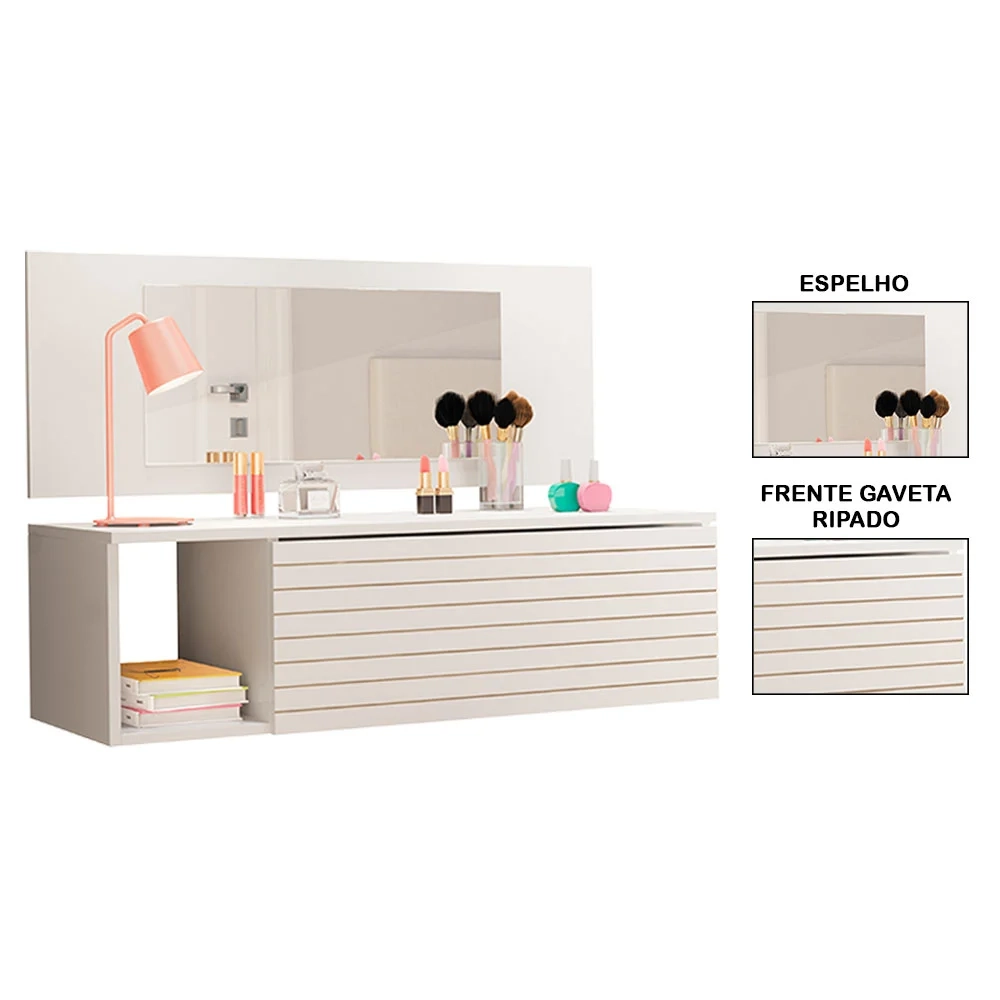 Penteadeira Suspensa com Painel e Espelho Joy Z49 Branco - Mpozenato