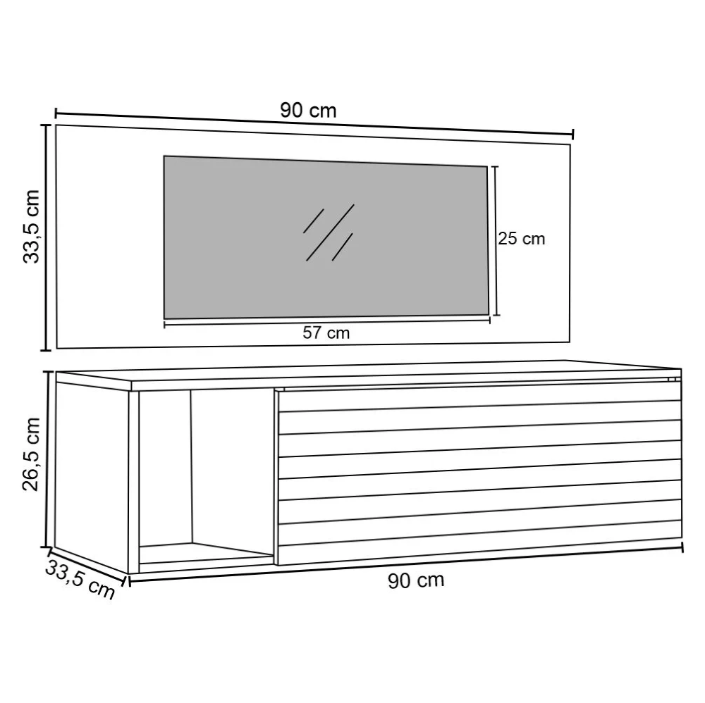 Penteadeira Suspensa com Painel e Espelho Joy Z49 Nature/Branco - Mpozenato
