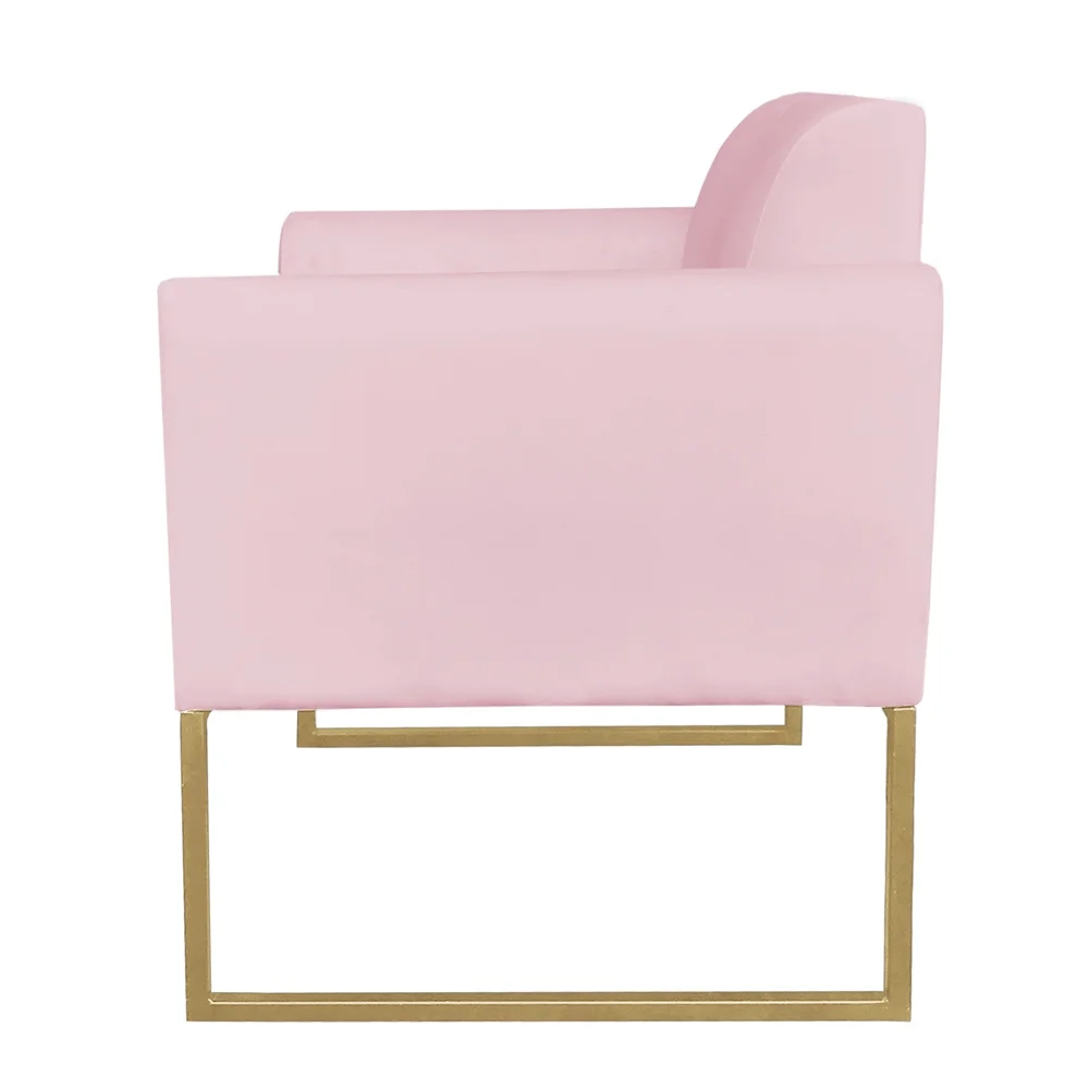 Poltrona Decorativa Base Industrial Dourada Maressa S19 Suede Rosa Bebê - Ibiza