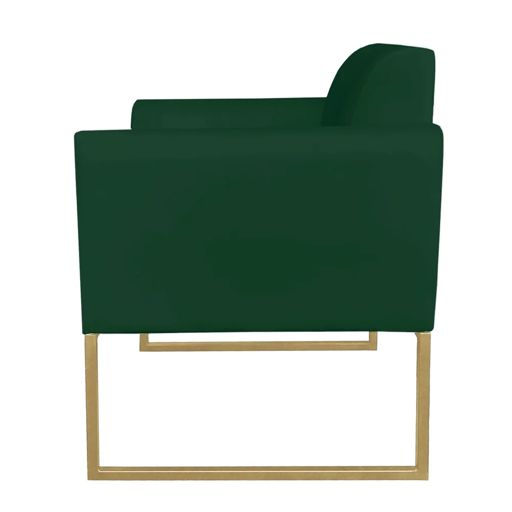 Poltrona Decorativa Base Industrial Dourada Maressa S23 Suede Verde - Ibiza