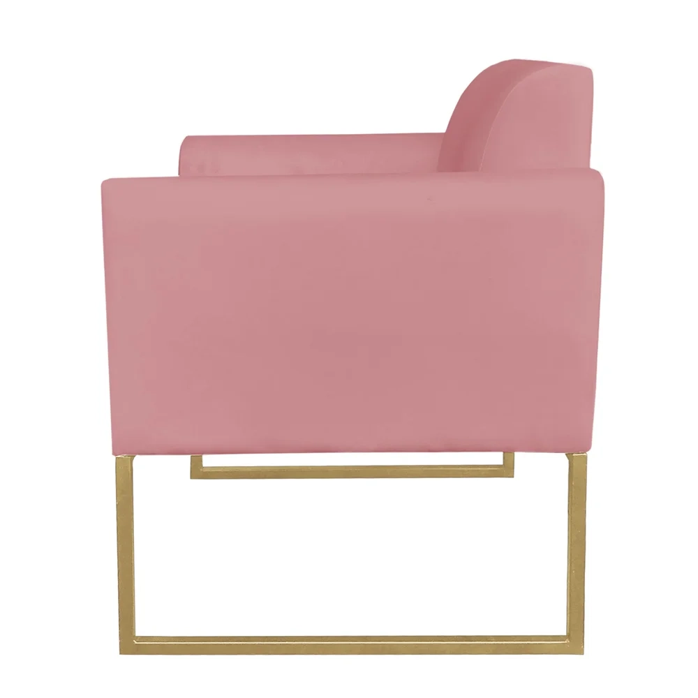 Poltrona Decorativa Base Industrial Dourada Maressa S17 Suede Rosê - Ibiza